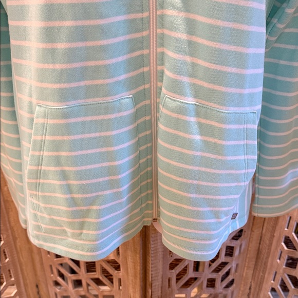 T by Talbots Mint Blue Striped Full Zip-Up Jacket size Medium - Picture 6 of 12